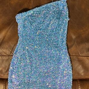 Elegant Blue Sequin Mini Dress